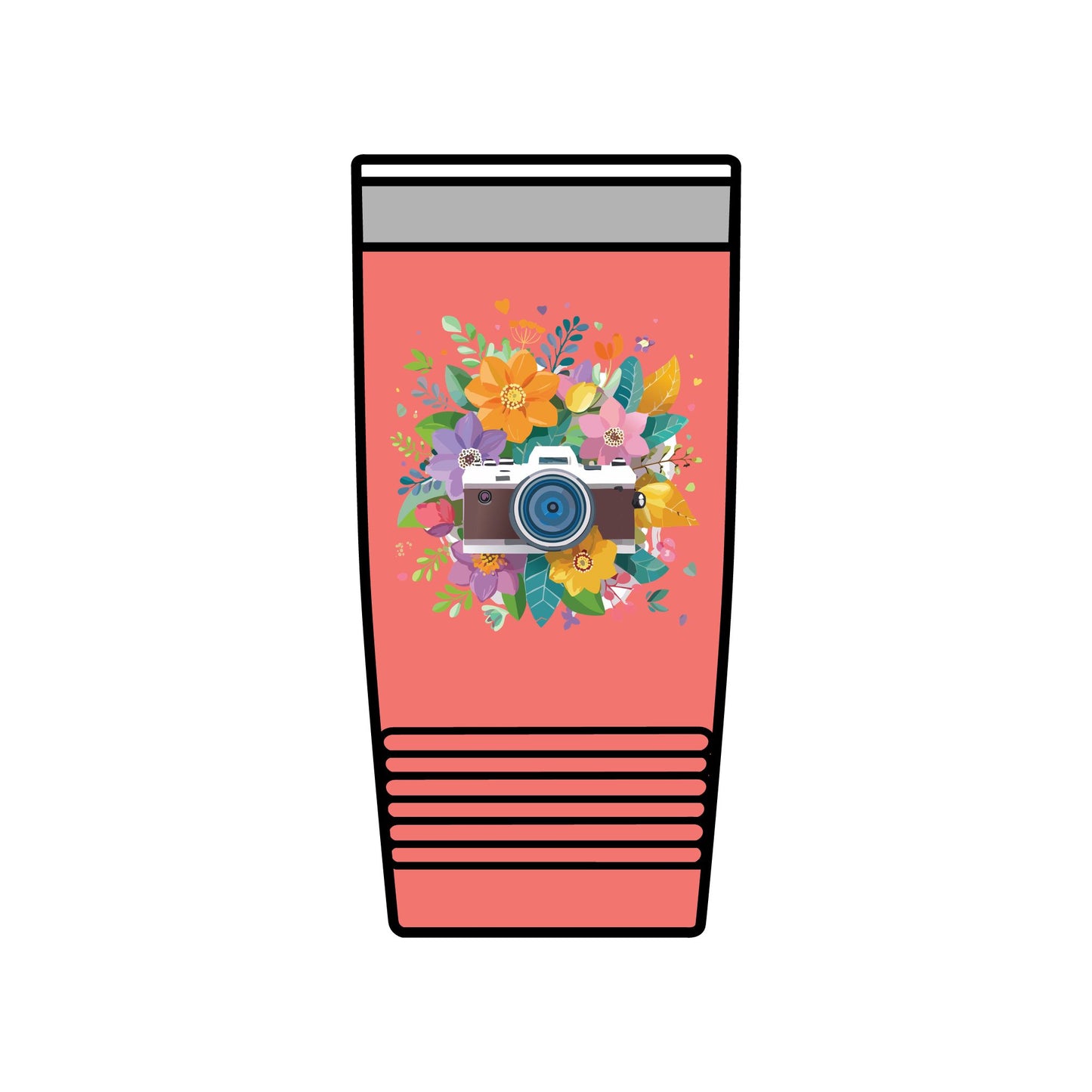 Floral Camera Insulated Tumbler - 20oz Travel Mug for Photography Lovers